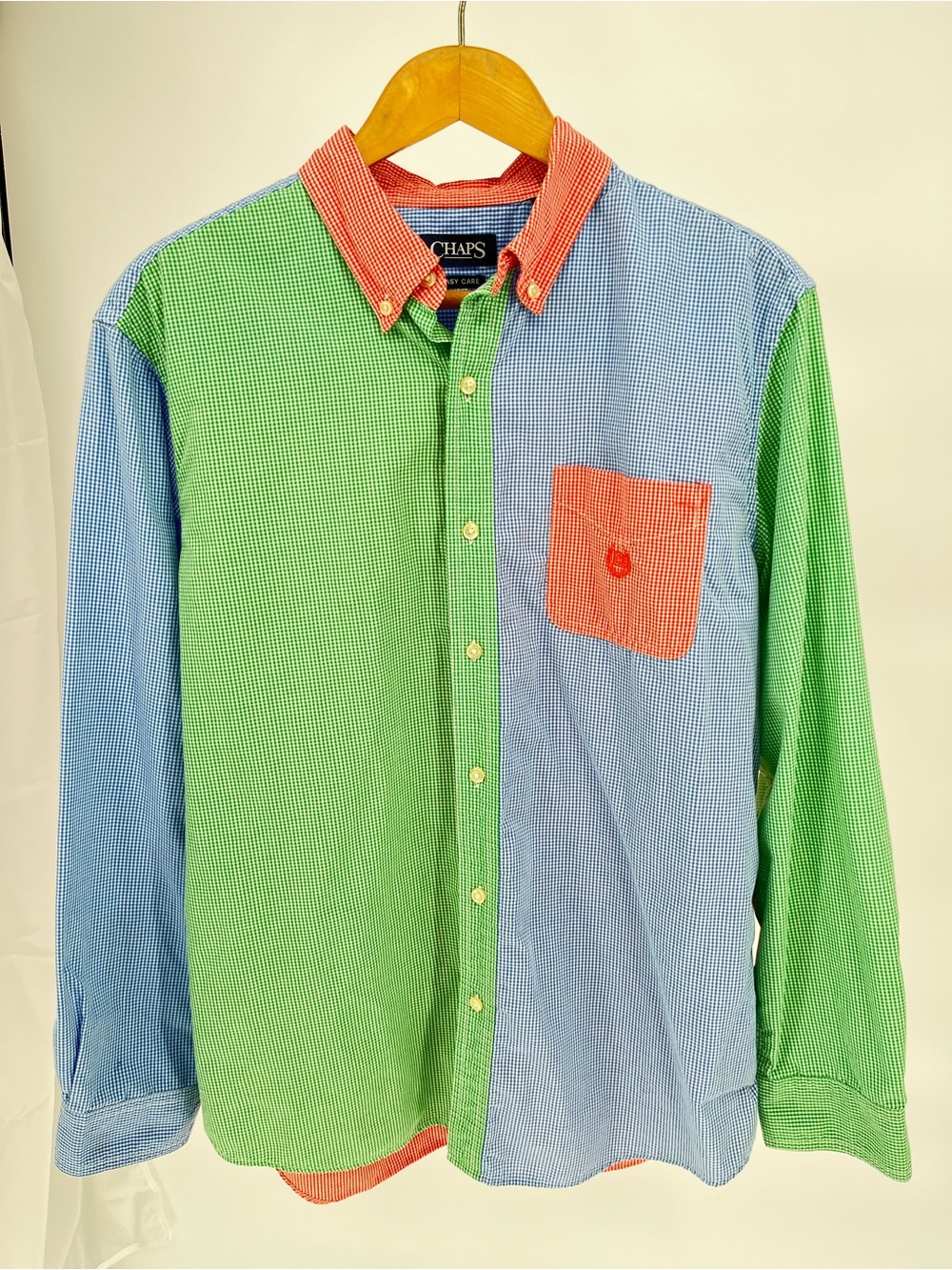 Chaps Colorblock Gingham Button Down Shirt L Large Preppy Multicolor Long Sleeve